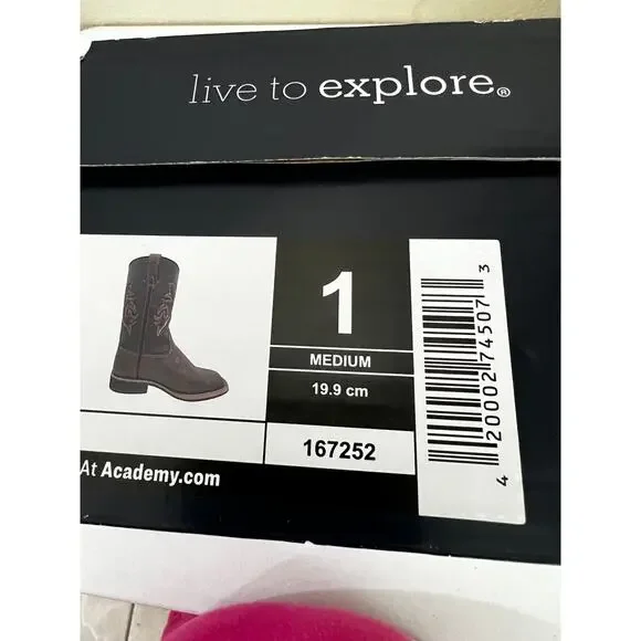 Magellan Outdoors Youth Western Cowboy Rodeo Boots Brown Embroidery Size 1M New - Picture 6 of 7